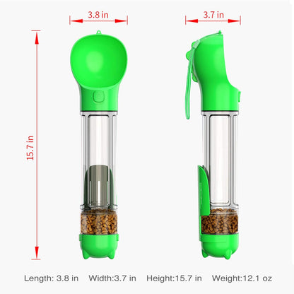 Dog Water Bottle, 4 in 1 Multifunctional Dog Travel Water Bottle with Food Box, Shovel, Garbage Bag, 500Ml (Green-Dog Water Bottle-500Ml)